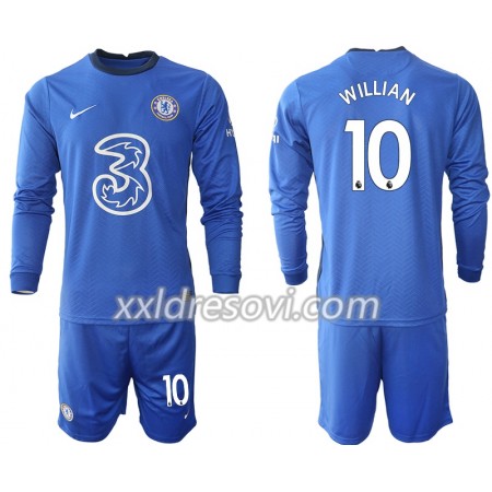 Chelsea Willian 10 Domaći Dječji Komplet Dresovi za Nogomet 2020-2021 Dugim Rukavima (+ kratke hlače)